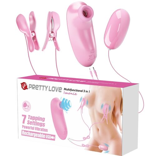 PRETTY LOVE - IMONIE KIT MULTIFUNCIONAL 3 EM 1 COM VENTOSA, MAMILOS E CLITÓRI